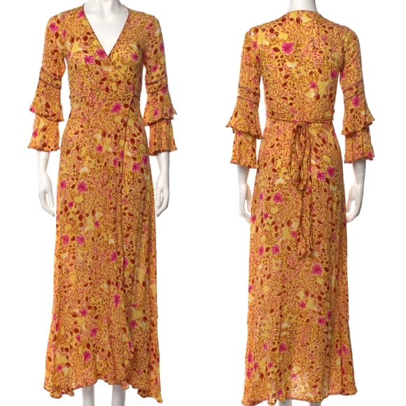 Poupette St Barth Floral Long V-neck Wrap Dress XS - Summer Resort Vacation - Picture 1 of 8
